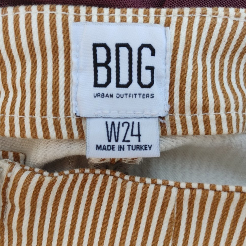 Urban Outfitters BDG Mustard Striped High Waisted Pants with Floral Hem W24 - Picture 2 of 10